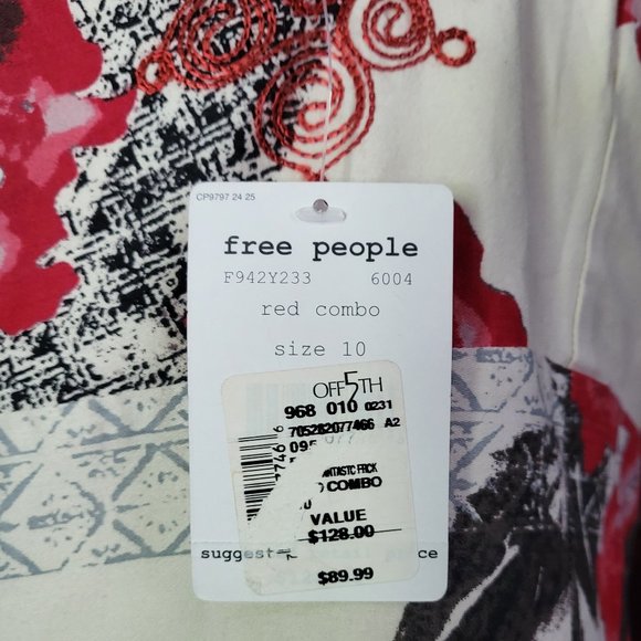 NWT Free People 100% Cotton Embroidered Red Combo Dress, Size 10 (M) - Picture 8 of 10